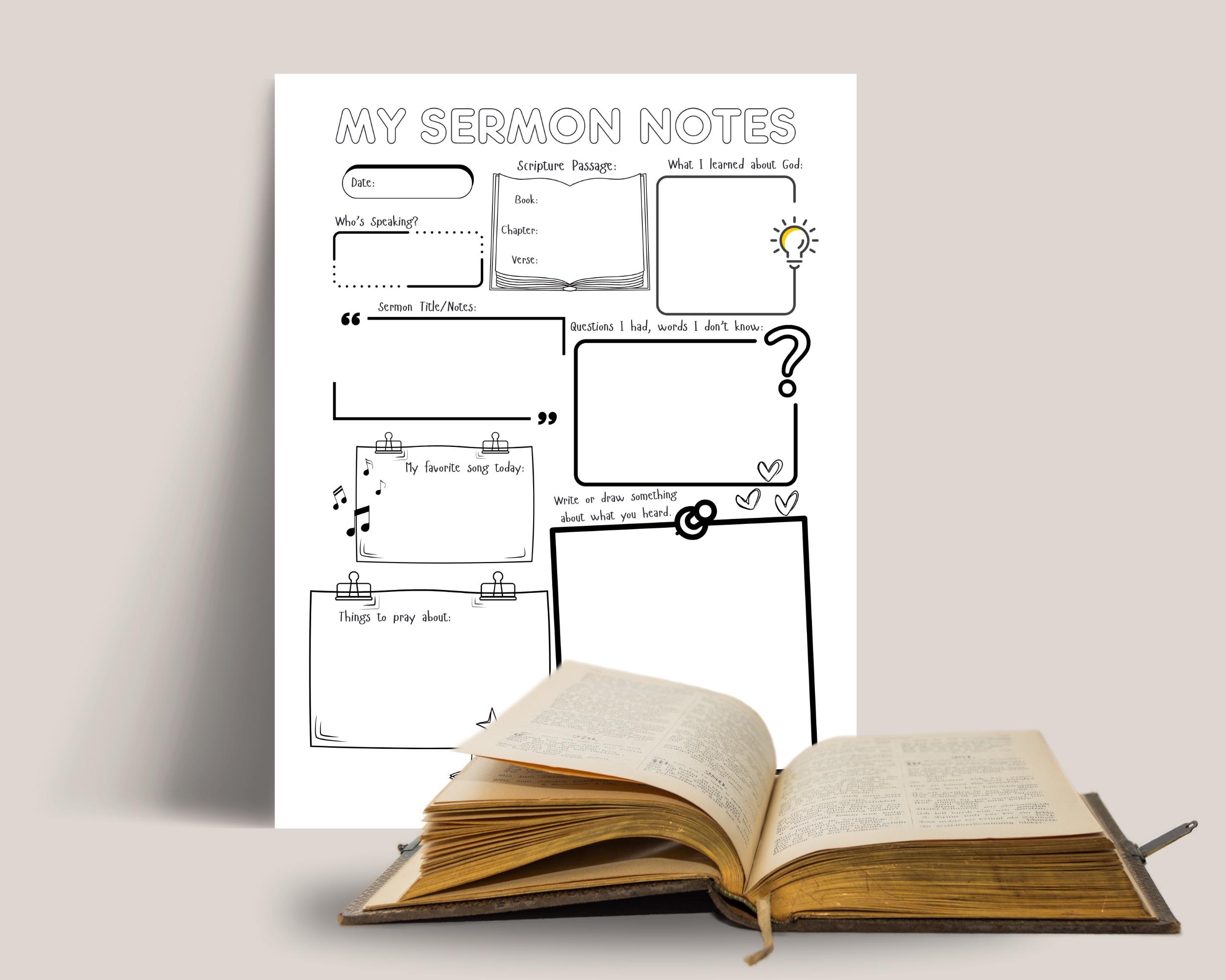 Sermon Notes for Kids Weekly Bible Note Taking Template for Sunday ...