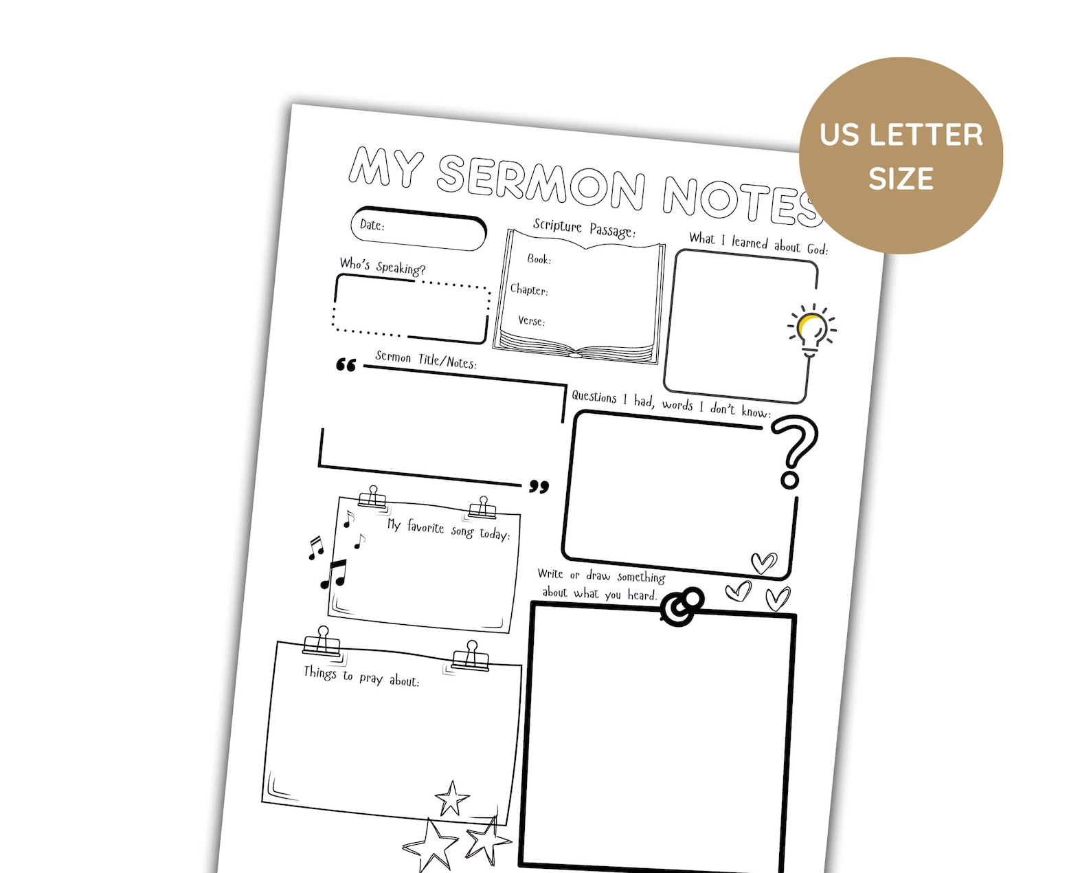 Sermon Notes for Kids Weekly Bible Note Taking Template for Sunday ...