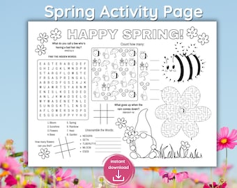 Spring Activity Placemat Coloring Page for First Day of Spring Easter Basket Mat for School Homeschool Restaurant Activity Printable