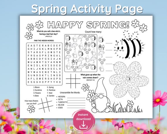 Spring Activity Placemat Coloring Page for First Day of Spring Easter Basket Mat for School Homeschool Restaurant Activity Printable