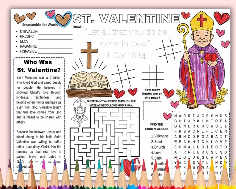 Saint Valentine Bible Activity Placemat Coloring Page Kids St ...