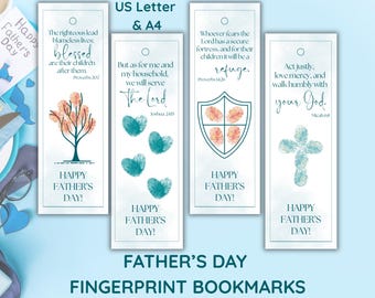 Christian Fathers Day Gift Fingerprint Art Bookmark Printable Craft for Kids Religious Gift for Dad Craft for Daddy Sunday School Activity
