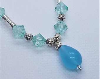 Sky Blue Glass and Silver Necklace