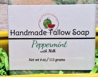 Handmade Peppermint Tallow Soap with Milk
