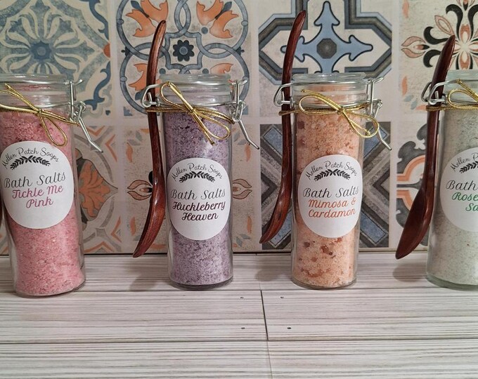 Fragrant Bath Salts, Spa Gift, Gift for Her, Self Care, Zero Waste, Himalayan Bath Salt, Huckleberry, Mimosa, Rosemary Sage or Tickle Me