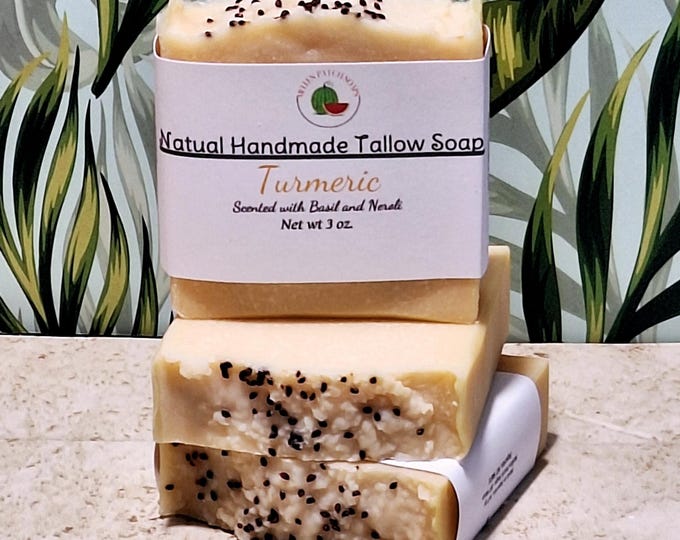Turmeric Soap, Basil and Neroli Fragranced Soap with Tumeric Infused Shea Butter, Vegan Artisan Soap