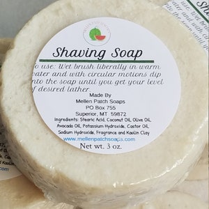 Handmade Shaving Soap - Natural Lathering Bar for Close Smooth Shave - Coconut Oil & Cocoa Butter