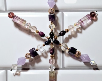 Handcrafted Gemstone Snowflake Ornament: Crystal & Pearl Beaded