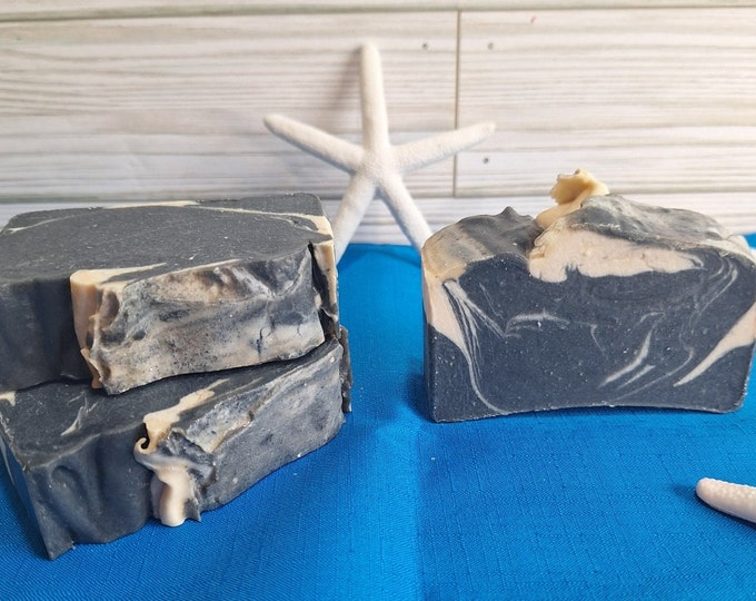 Black Sea Artisan Soap - Activated Charcoal and Milk - Mysterious Oceanic Amber Scent - Handmade Detoxifying Bar - Men's & Women's Soap Gift