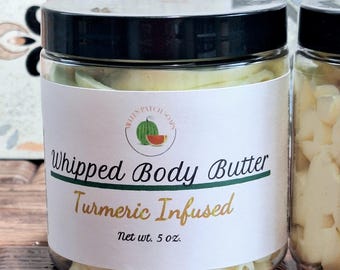 Turmeric Infused Whipped Body Butter: Natural Shea & Cocoa Butter Cream