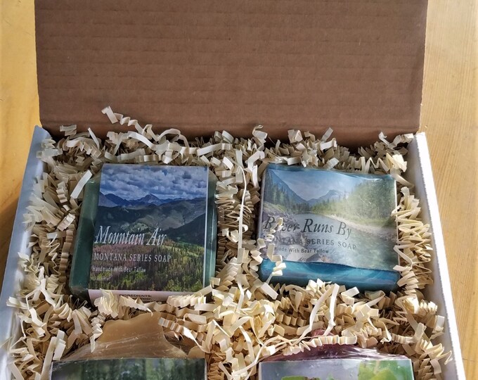 Tallow Soaps Gift Set, Montana Series-Huckleberry Heaven, Clean & Stout (Beer), Mountain Air and River Runs By