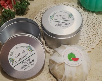 Solid Lotion Bar 3 oz,  Citrus Sunshine with Calendula Petals, Scented with Essential Oils, All Natural