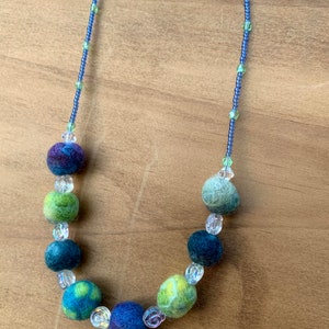 Springtime Color Felted Wool Bead and Glass Spirals Necklace image 3