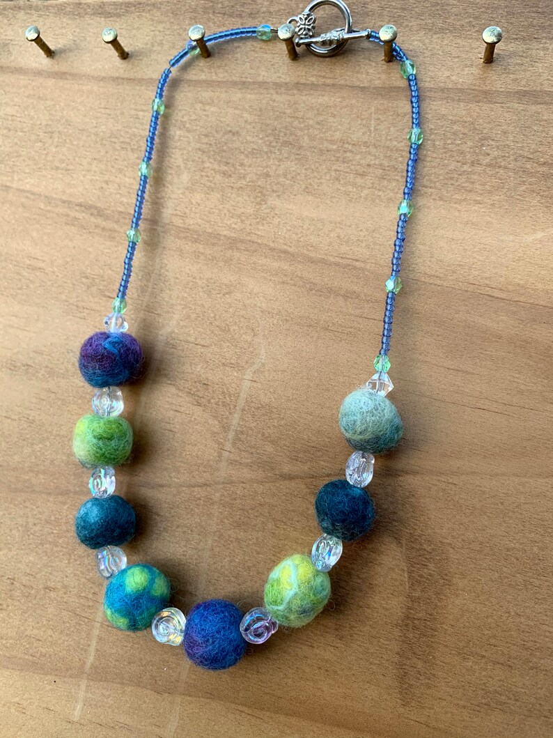 Springtime Color Felted Wool Bead and Glass Spirals Necklace image 3