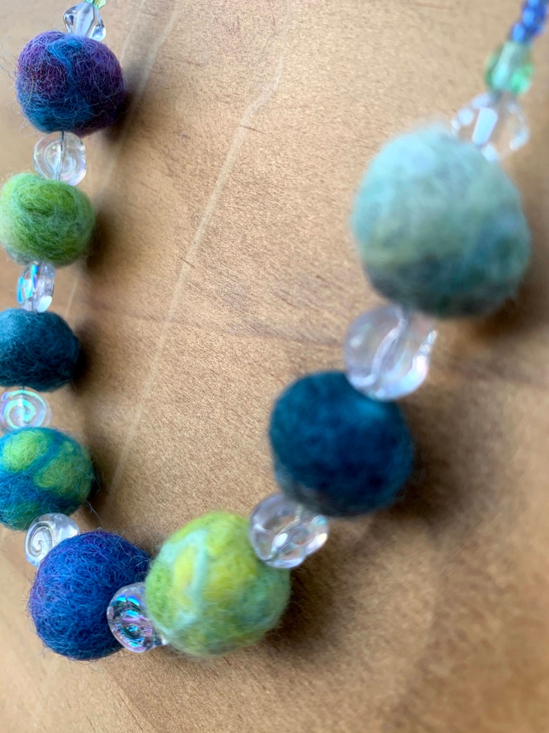 Springtime Color Felted Wool Bead and Glass Spirals Necklace image 1