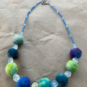 Springtime Color Felted Wool Bead and Glass Spirals Necklace image 2