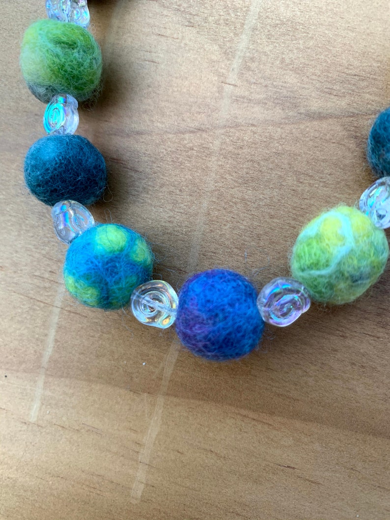 Springtime Color Felted Wool Bead and Glass Spirals Necklace image 4