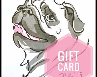 Gift Card Custom pet portrait SINGLE Figure Sketch Japanese Ink and brush Drawing Pet memorial personalized dog cat lover FREE US shipping