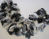White black & gray ruffled scarf