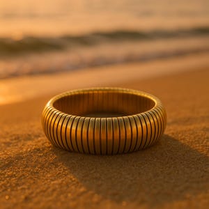 18K Gold Plated Bangle: Textured Gold Filled Cuff Bracelet