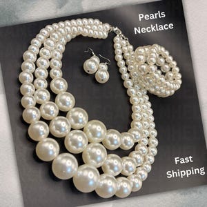 Ivory Faux Pearl Jewelry Set: Vintage Bridal Necklace, Bracelet & Earrings