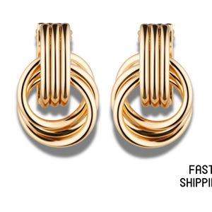 Mini Double Hoop Stud Earrings by Caitlyn Minimalist • Multi Knot Hoop Earrings • Classic Gold Jewelry • Interlocking Hoop Earrings