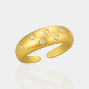 18K Gold Starburst Diamond Ring, Star Setting Celestial Ring, Gold Ring, Silver Ring, Dainty Ring, Minimalist Jewelry, Proposal Gift for Her
