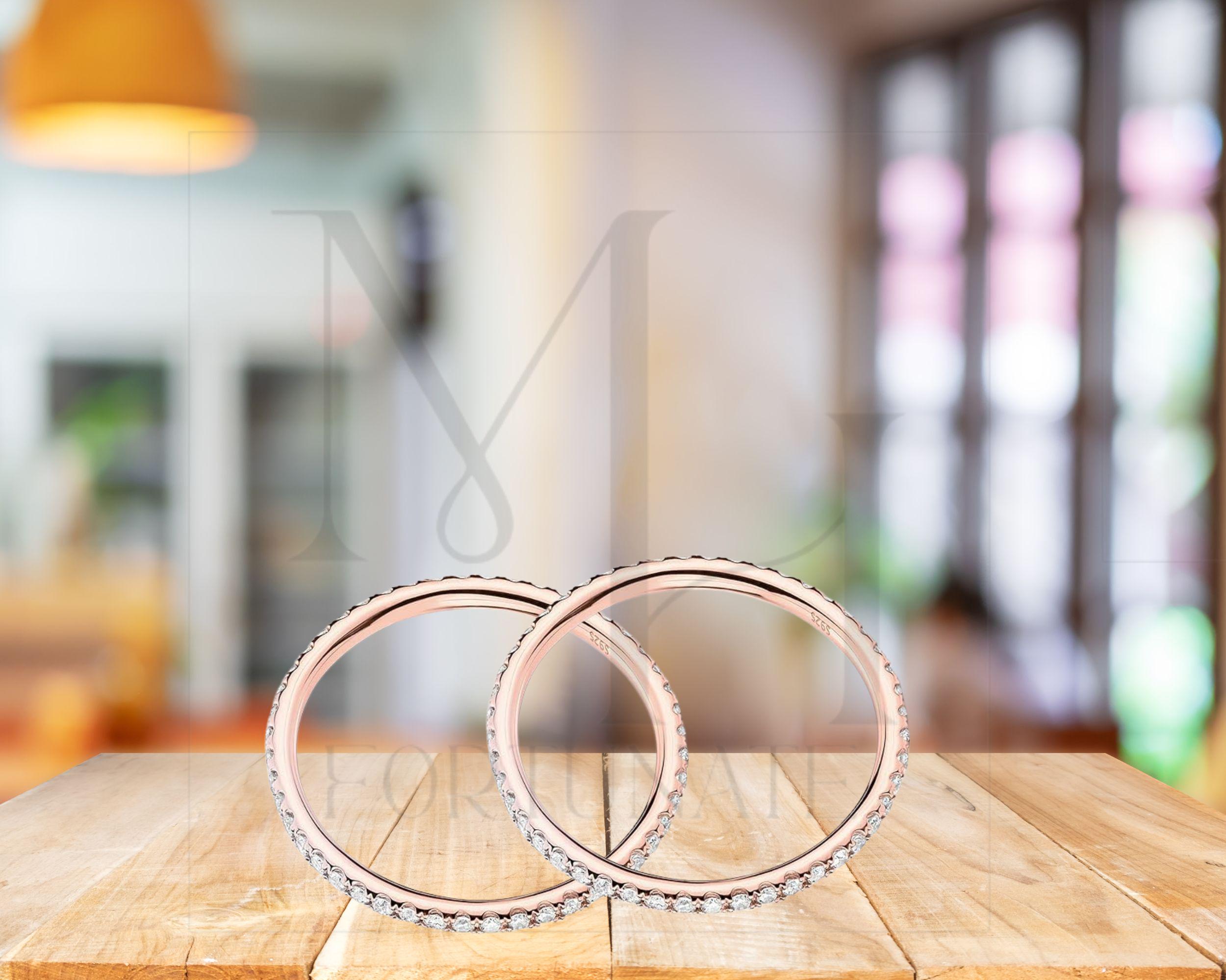 Anello Eternity In Argento 925 Placcato Oro 14K - Con Zirconi Per Donne, Design Semplice E Impilabile - Foto 8