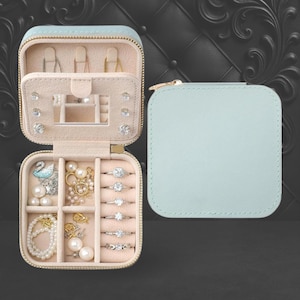 Portagioielli da viaggio in vera pelle con specchio / Mini portagioielli da donna / Piccolo contenitore per gioielli / Regalo per lei