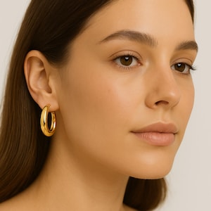 18K Gold Plated Chunky Hoop Earrings: Sterling Silver Base
