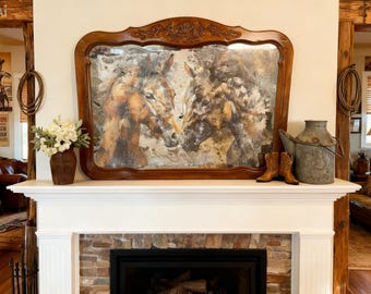 Arte ecuestre del oeste americano / Marco vintage reciclado / Decoración rústica de rancho / Arte de pared impactante / Pieza única