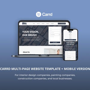 Modelo de site de várias páginas da Carrd para empresas de design de interiores, empresas de pintura, empresas de construção e empresas locais.