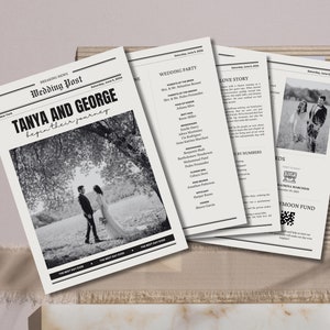 Wedding Newspaper Template with Photo, Wedding Newspaper Template, Wedding Program, Newlywed Times, Editable Newspaper Itinerary, Marriage