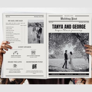Wedding Newspaper Template with Photo, Wedding Newspaper Template, Wedding Program, Newlywed Times, Editable Newspaper Itinerary, Marriage