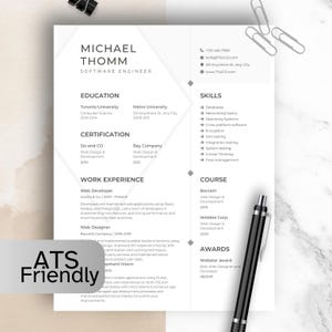 ATS-vriendelijke cv-sjabloon Word, Pages, Google Docs, ATS-cv, ATS-cv-sjabloon, minimalistisch cv, eenvoudig cv, eenvoudig cv