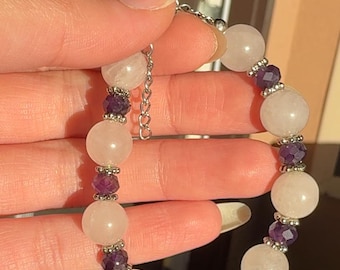 Rose Quartz and Amethyst Bracelet, Gemstone Bracelet, Crystal Bracelet