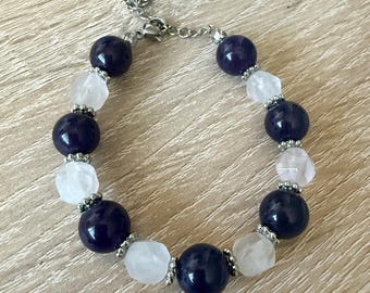 Amethyst and Rose Quartz Bracelet, Gemstone Bracelet, Crystal Bracelet, Gemstone Jewelry, Crystal Jewelry