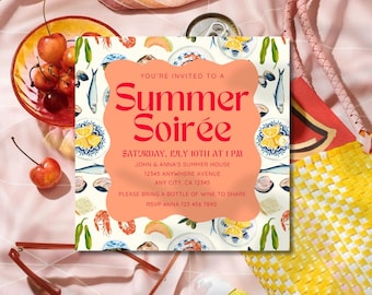 Summer Soirée Invitation - 5.25"x5.25", Editable Template, Canva Invite, Picnic Invitation