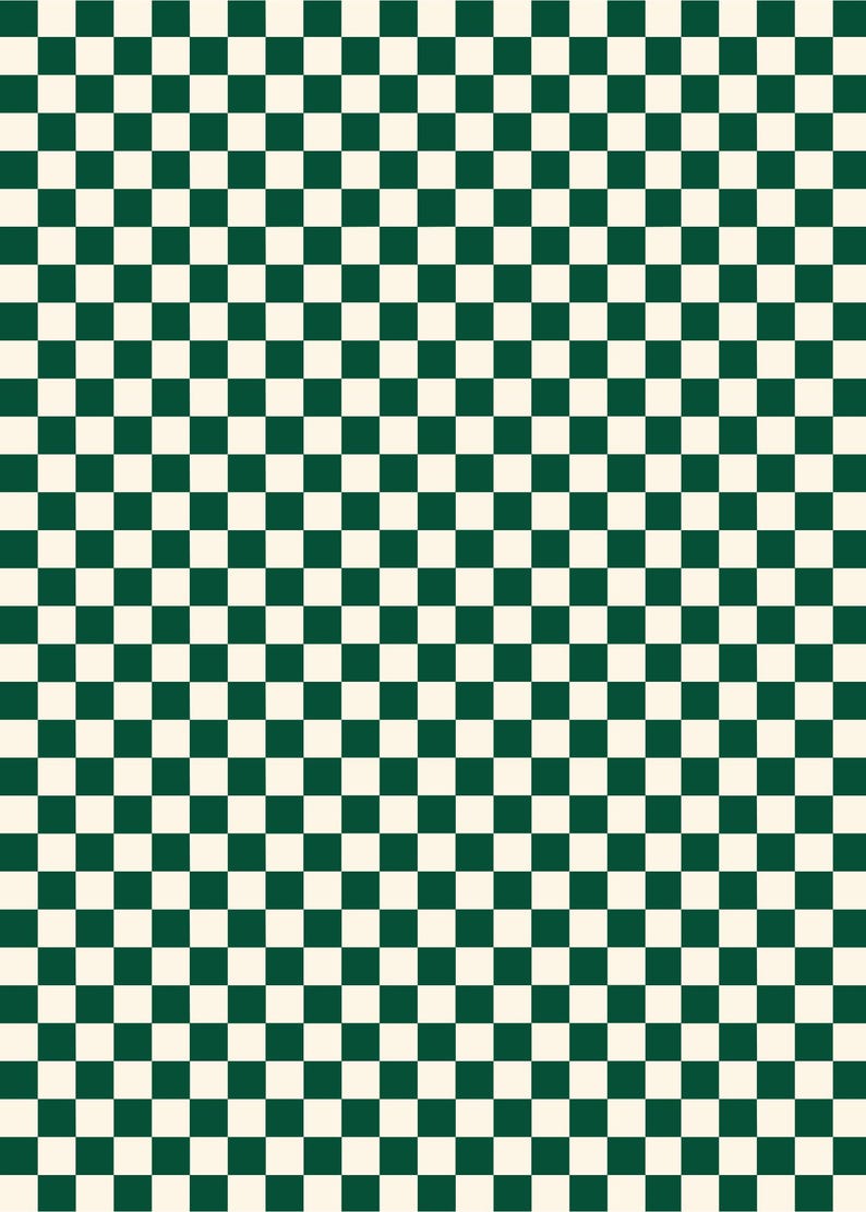 May include: A repeating checkerboard pattern in dark green and cream. The design is made up of evenly sized squares arranged in a grid. This simple, yet effective pattern is suitable for various design purposes.