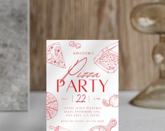 Pizza Party Einladung: Bearbeitbare 5x7 Canva Vorlage (Digitaler Download)