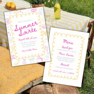 Invitation soirée d'été + menu - 5 x 7 pouces, modèle modifiable, invitation sur toile, invitation à pique-niquer