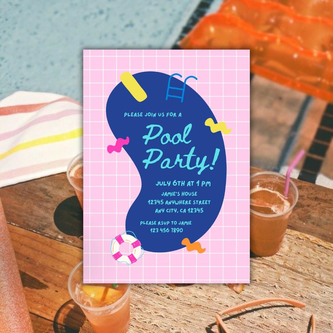 Pool Party Invitation: Editable Canva Template (5x7) - Etsy
