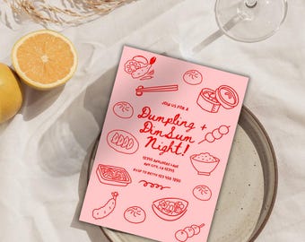 Dumpling Dim Sum Night Invitation: Editable Canva Template (5x7)