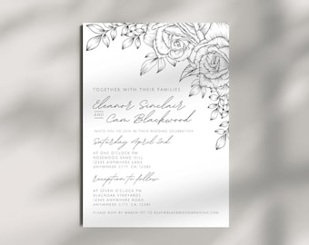 Invitación de boda, 5 x 7 pulgadas, plantilla editable, invitación Canva, invitación en blanco y negro