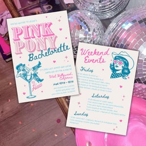 Invito per addio al nubilato Pink Pony - 5"x7", modello modificabile, invito Canva, invito rosa