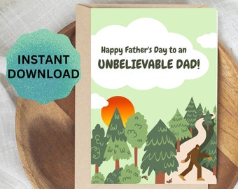 FATHER'S DAY CARD from kids Fathers Day Gift for Dad Bigfoot Card for Happy Father's Day Instant Download Card for Him