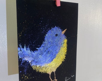 Bluebird Painting: Gold Metallic Watercolor Bird Art