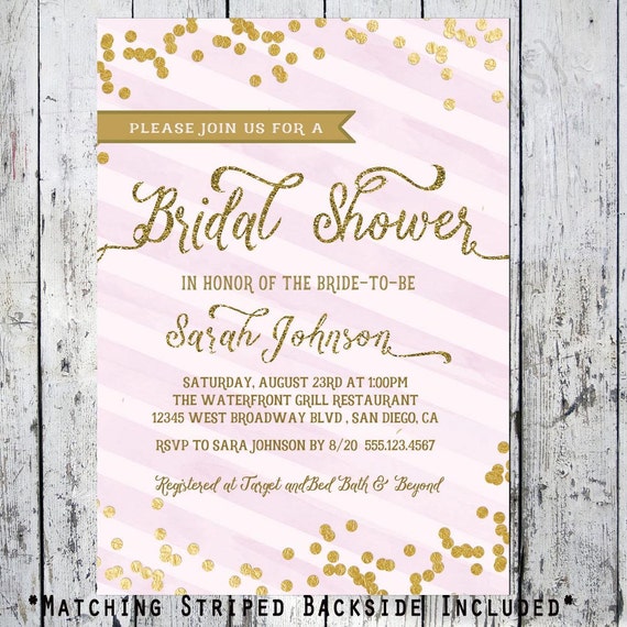 Items similar to Blush Pink Gold Bridal Shower Invitation Glitter ...