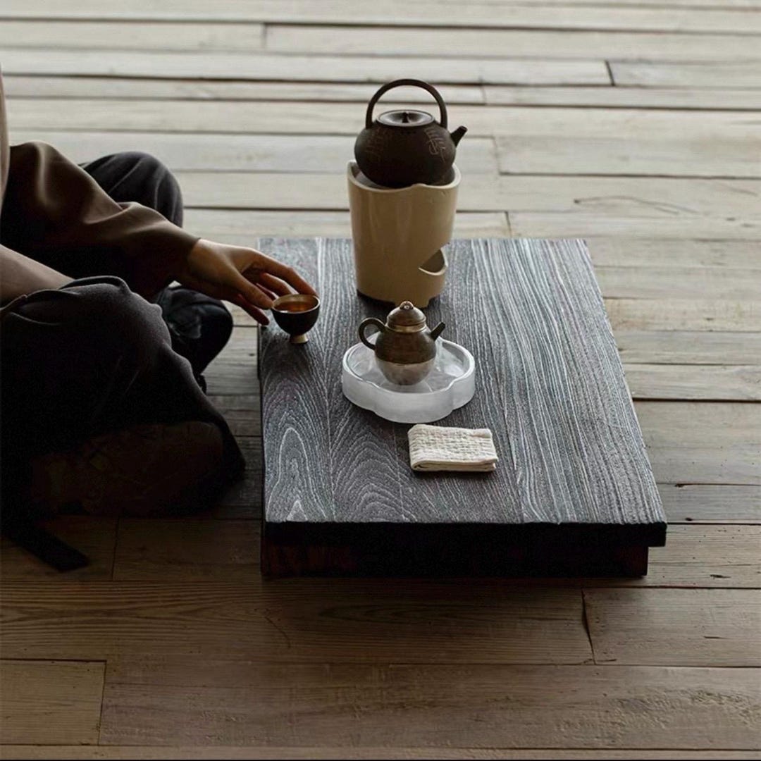 Low Tea Table Set Low Tea Table|solid Elm Wood|wabi-sabi Tatami Table|japanese Floor ...