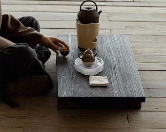 Low Tea Table｜Solid Elm Wood｜Wabi-Sabi Tatami Table｜Japanese Floor Table｜Minimalist Tea Table｜Rustic Tea Furniture｜Short Tea Desk｜Handmade